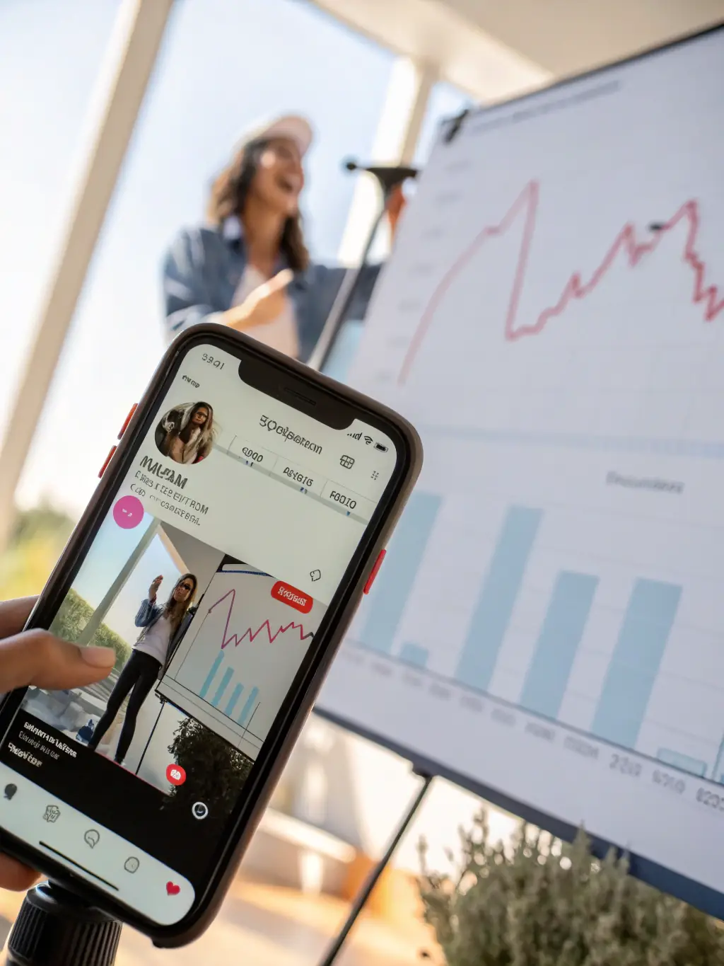 A professional photo of a TikTok analytics dashboard showing significant growth in followers and engagement for a client's account, emphasizing the data-driven approach of Toktect.